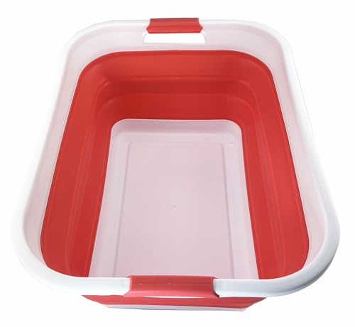 SAMMART 41L (10.8 gallons) Collapsible Plastic Laundry Washing Tub/Basket-Foldable Pop Up Storage Container/Organizer-Portable Laundry Hamper-Space Saving (1, White/Coral Pink) - color: White/Coral Pink