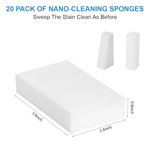 Magic Sponge Eraser Multi-Functional Melamine Sponge Foam Pads Extra Thick Kitchen Dish Sponges Household Cleaning for Kitchen Bathtub Shoes 20 Pack