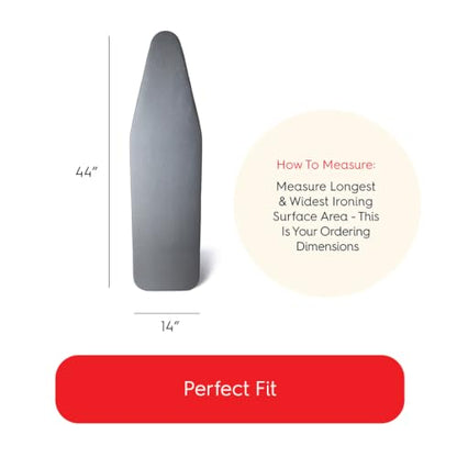 TIVIT AlumiTek Ironing Board Cover Fits 14x44, Made in Italy, Silicone Heat Reflective, Thick 4-Layer Padding, Scorch Resistant - size: 14x44