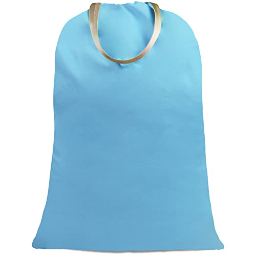 Sanlykate Large Canvas Cotton Laundry Bag with Drawstring & Handles, Heavy Duty Durable Dirty Clothes Organizer, Tear Resistant Hamper Liner Storage Bag, Travel Sack, 25.5 x 34inch - Azure - color: Azure