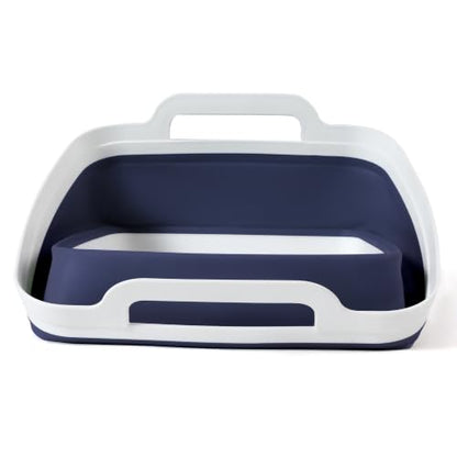 FOSJGO Collapsible Dish Basin with Drain Plug, Foldable Sink, 2.4 Gal (9L) - color: Navy blue