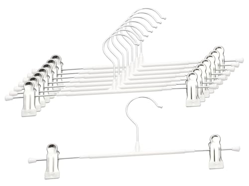 Pants Hangers with Clips, 8 Pack Heavy Duty Space Saving Pant Hangers for Closet Organizer, 12 Inch White Non Slip Clip Hangers for Jeans, Skirts, Shorts & Trousers, 360° Swivel Hook - color: White, size: 8 Pack