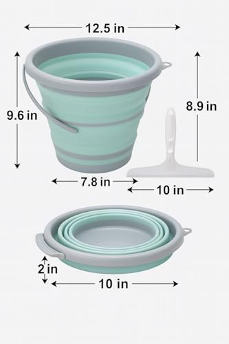 Collapsible Bucket, 10L 2.6 Gallon Foldable Water Pail for Household Outdoor Camping Beach Car Washing, Space Saving Portable Storage Tub. Includes Squeegee.
