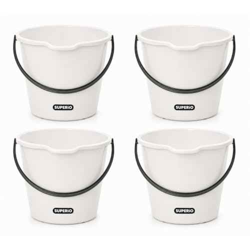 Superio 2.75 Gallon Plastic Cleaning Bucket with Large Spout, Utility Pail for Mopping, Car Wash, Fishing, Camping & Household Use, Light Grey, 4 Pack - color: Light Grey, size: 4 Pack