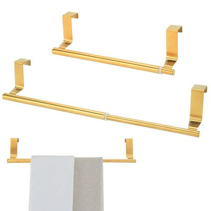 Over Cabinet Towel Holder, Stainless Steel Adjustable Length Over Cabinet Door Kitchen Towel Bar. Dish Towel Holder Hanger Suitable for Cupboard,Door,Cabinet,Laundry. Gold