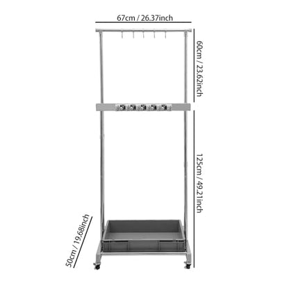 Broom and Mop Holder, Mobile Cleaning Tools Storage Cart with Wheels, Cleaning Supplies Organizer with 5 Slots 12 Hooks and Drip Tray, Janitorial Cart for Home Garage Laundry Room Office