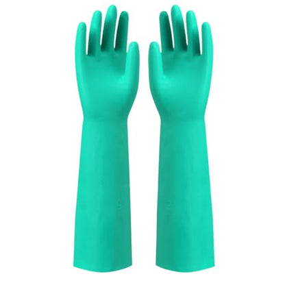 Long Cuff Anti-Slip Green Clean Nitrile Gloves 18inch Reusable - size: Small