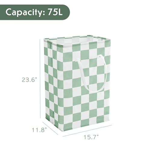 Ohocut Checkered Laundry Hamper, Pack of 2, Sage Green Aesthetic Cute Large Collapsible Cloth Hampers Basket for Storage Organization Cute Aesthetic, 2 x 75L - color: Green
