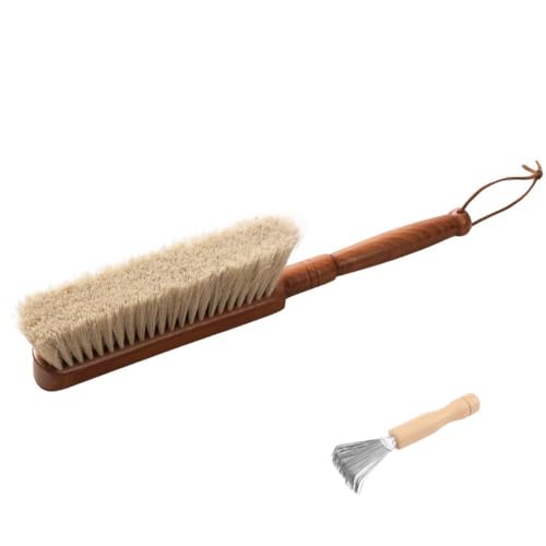 Hand Broom Brush, Hand Broom, Beech Wood Handle Horse Hair Brushs, 13.4 Inch Long Dust Brush, for Suits, Counters, Beds, Clothes, Furniture, Fireplace, Pet Hair, Bench, Car, Woodworking Cleaning