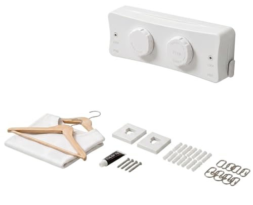 Retractable Clothesline-Clothes Line Retracting Indoor-Clothes Drying Line-Double Retractable Clothes Lines for Hanging Clothes Outdoor with 13.8 Ft Steel Wire, Clothing Line White