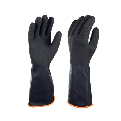 North Tower Heavy Duty Rubber Gloves, Industrial Gloves,Black （14in,1 pair） - size: 14”