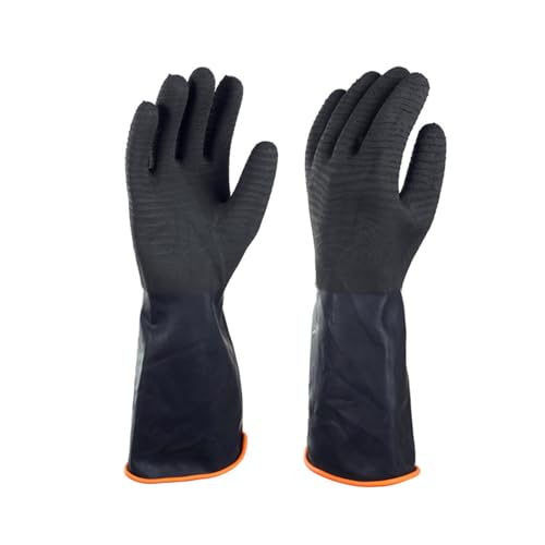 North Tower Heavy Duty Rubber Gloves, Industrial Gloves,Black （14in,1 pair） - size: 14”