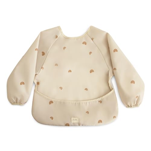 mushie Long Sleeve Baby Bib | Water Resistant Adjustable Fit - color: Rainbows