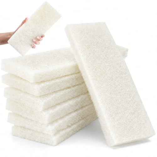 8 Pack Scouring Pads, 10 x 4 Inch Large Reusable Multipurpose Scouring Sponges for Kitchen, Bathroom, Counters, Floors Cleaning Supplies (White)