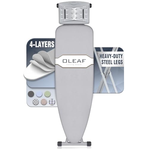 oleaf Ironing Board with Cover and Thicken Pad Height Adjustable Full Size Foldable Iron Board with Iron Rest, Stable Steel Legs, Metal Construction, Heat Resistant, Silver - color: Silver