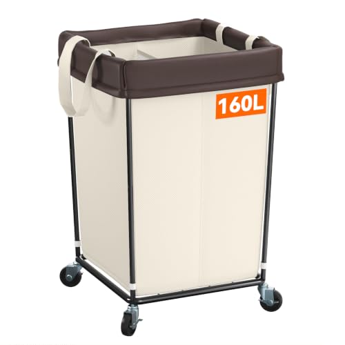 160L Rolling Laundry Basket with Wheels, Rolling Laundry Hamper with Wheels - color: Beige, size: 160L