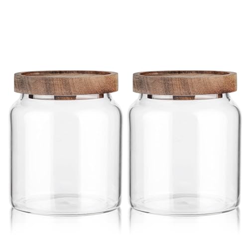 Labina Glass Jar with Wood Lid, Airtight Kitchen Storage Canister - size: A2: 20 Oz 2 pcs