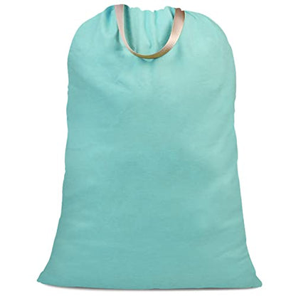 Cotton Canvas Laundry Bag with Handles & Drawstring Straps, Heavy Duty Extra Large Laundry Bags for Laundromat and Household, 25.5x34 Inch, Teal Blue - color: Teal Blue