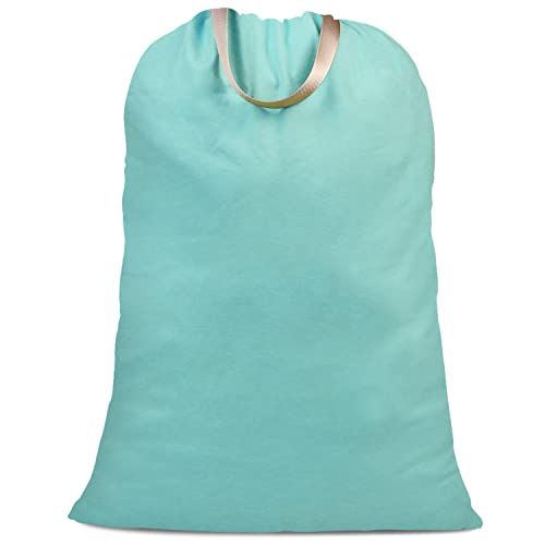 Cotton Canvas Laundry Bag with Handles & Drawstring Straps, Heavy Duty Extra Large Laundry Bags for Laundromat and Household, 25.5x34 Inch, Teal Blue - color: Teal Blue