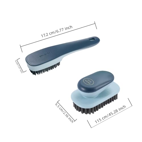Laundry Brush, Shoe Brush, Used for Cleaning Stains, Floor Tiles, Kitchen, Carpet, Household Cleaning,Easy to Hold Set of，Soft Bristle Scrub，Sneaker，2 Pieces(Blue)