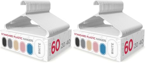 Sharpty Plastic Clothes Hangers - Adult Plastic Hanger - Clothing Hangers - Standard Hangers for Clothes - Space Saving Hangers - Ideal for Shirt, Dresses, Coat Hangers (120-Pack, White) - color: White, size: 60 (Pack of 2)