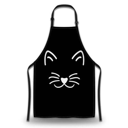 Chef Apron for Women Cat Face Mans Aprons for Kitchen Cooking Restaurant BBQ Painting Crafting 27” (W) x 31” (H), Waterproof Aprons - color: Cat Face