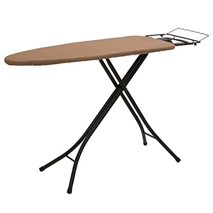 Household Essentials Wide Top Ironing Board with 4‑Leg Steel Frame, Fixed Iron Rest, Silicone‑Coated Cotton Cover, Antique Bronze Finish - color: Brown/Bronze, size: 49" L, style: Without iron station