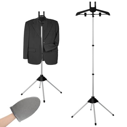 Garment Steamer Rack & Garment Ironing Glove for Clothes,Adjustable Steamer Stand for Clothes,Adjustable Garment Hanger Standing,Foldable Iron stand with Ironing Glove for Steaming Clothes(32-63 Inch) - color: Black 2PCS