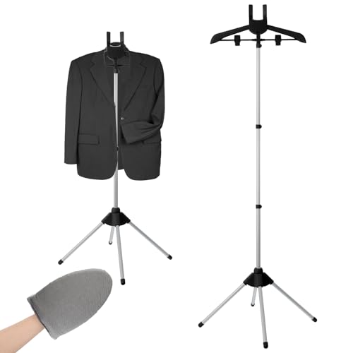 Garment Steamer Rack & Garment Ironing Glove for Clothes,Adjustable Steamer Stand for Clothes,Adjustable Garment Hanger Standing,Foldable Iron stand with Ironing Glove for Steaming Clothes(32-63 Inch) - color: Black 2PCS