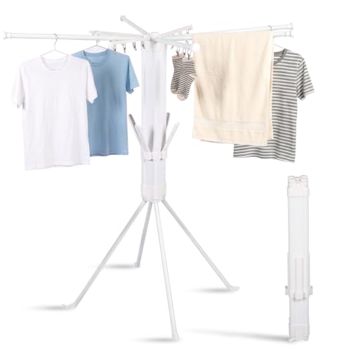 Foldable Four-Legged Clothes Drying Rack Extendable with 16 Clips