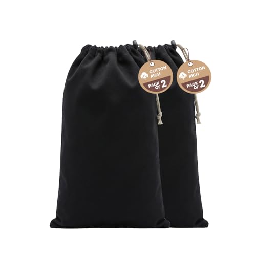 LFH Cotton Rich Shoe Storage Bags with Drawstring, Dustproof Breathable Reusable Organizer, Perfect For Travel, Dorm, Hotel, College, Gym, Machine Washable 8"x17" (Pack of 2) - Black sand - color: Black Sand, size: 8"x17" (Pack of 2)