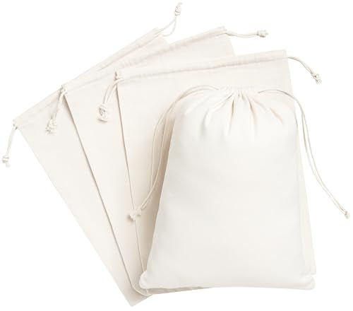 Heavy Duty Cotton Drawstring Bags 4-Pack - 270 GSM Thick Cloth Pouches for Gifts, Travel, Dice, Jewelry, Laundry - Double Drawstring (Natural Beige, 9 x 12 Inches) - color: Natural Beige, size: 9 x 12 Inches