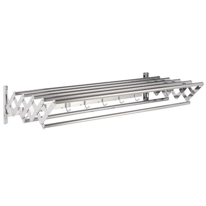 Clothes Drying Rack Wall Mounted with Hooks, 31.5 x 5.7 in Stainless Steel Accordion Collapsible Clothes Drying Rack with 4.7-13.8 in Extension, 7 Rods for Laundry Room Bathroom Balcony