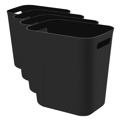 UUJOLY Plastic Small Trash Can Wastebasket, Garbage Container Basket for Bathrooms, Laundry Room, Kitchens, Offices, Kids Rooms, Dorms, 3.5 Gallon, Black (Pack of 4) - color: Black, size: 3.5 Gallon (Pack of 4)