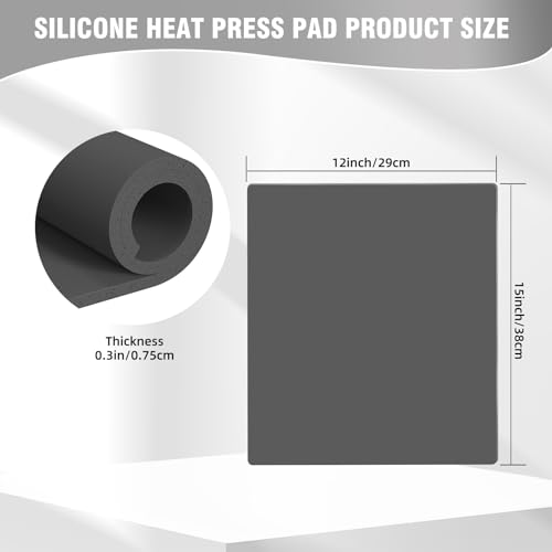 BetterSub Silicone Heat Press Mat 12''x15'', Heat Press Machine Pad Resistant Fireproof 0.3inch Thickness, Double Sided Easy Washable Press Mat for Vinyl HTV Ironing Insulation Transfer Crafting - size: 12"x15"