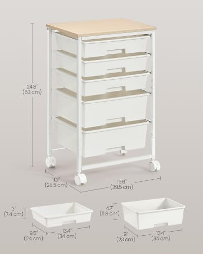VASAGLE Rolling Cart with Drawers,5 Drawers Storage Cart, White - color: White, size: 5 Drawer