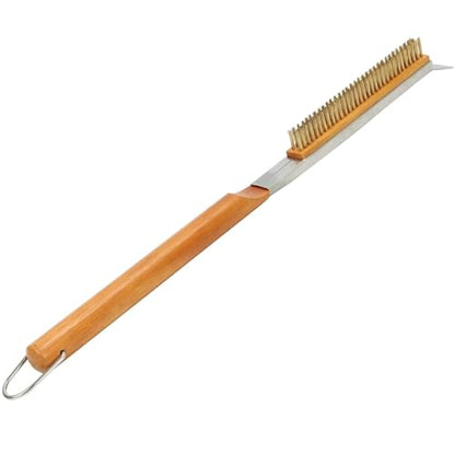 26” Pizza Oven Brush with Stone Scraper - Gentle Copper Bristles Safe for Stones, Extra Long Handle - Compatible with Ooni, Gozney, Solo Stove, Blackstone Ovens