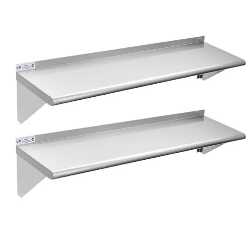 Hally Stainless Steel Shelf 2 Pack Wall Mounted Metal Shelves 12"x48" NSF - size: 12"x48"