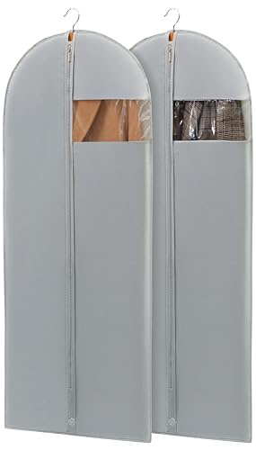 Dress Bags for Gowns, 65'' Long Garment Bags for Hanging Clothes, Dress Garment Bag, Grey Dress Cover with Clear Window for Dresses, Coats, Uniforms - 2 Pack - color: Grey, size: 65" - 2 Pack
