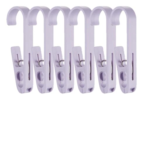 6Pcs Laundry Hooks with Clips Hanger Closet Organizer Clamps Hanging Socks Boot Bras Towels Shower Pegs for Bathroom Wardrobe Kitchen Office Holders Clothes Pins Heavy Duty Outdoor, Light Purple - color: Light Purple