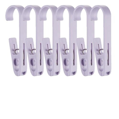 6Pcs Laundry Hooks with Clips Hanger Closet Organizer Clamps Hanging Socks Boot Bras Towels Shower Pegs for Bathroom Wardrobe Kitchen Office Holders Clothes Pins Heavy Duty Outdoor, Light Purple - color: Light Purple