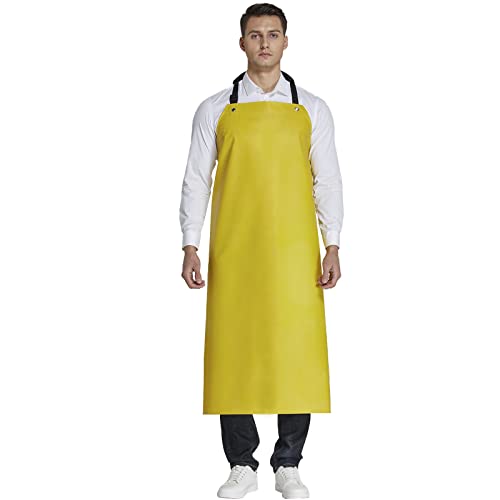 Rubber Waterproof Apron Butcher Heavy Duty -Oil Chemical Resistant Safety Aprons for Cleaning Fish, DishWashing - color: Yellow, size: X-Large