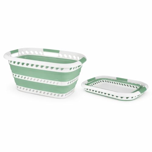 Laundry 360 Collapsible Laundry Basket | Portable | Space Saver Storage | Hold 2 Loads | Store Under the Bed or Closet | Good for Kids | Dorm | Bedroom | Large | White/Sage - size: 1 Pack Sage 40L