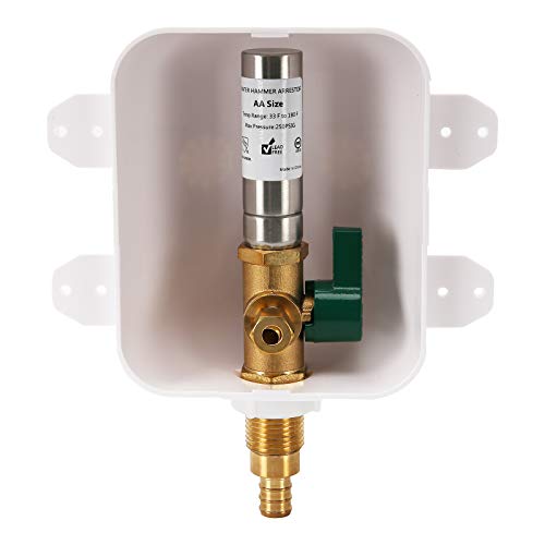 Ice Maker Outlet Box with Water Hammer Arrestor PEX Connection, with Stop Valve, Pex Laundry Box, Water Machine Shufoff Valve - size: PEX with water hammer arrestor