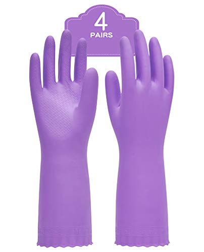 PACIFIC PPE 4 Pairs Cleaning Gloves, Cotton Flocked Liner, Purple, Medium - color: Purple, size: Medium (Pack of 4)
