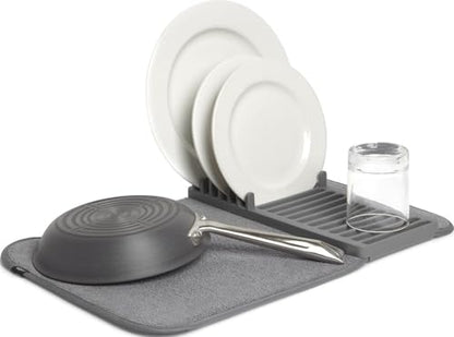 Umbra Udry Dish Drying Rack, Folding Dish Drainer Mat, Mini, Dark Grey - color: Gray, size: 20" x 13"