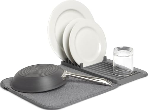 Umbra Udry Dish Drying Rack, Folding Dish Drainer Mat, Mini, Dark Grey - color: Gray, size: 20" x 13"
