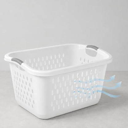 2.7 Bushel Plastic Laundry Basket with Handles Space Saving Laundry Hamper, White