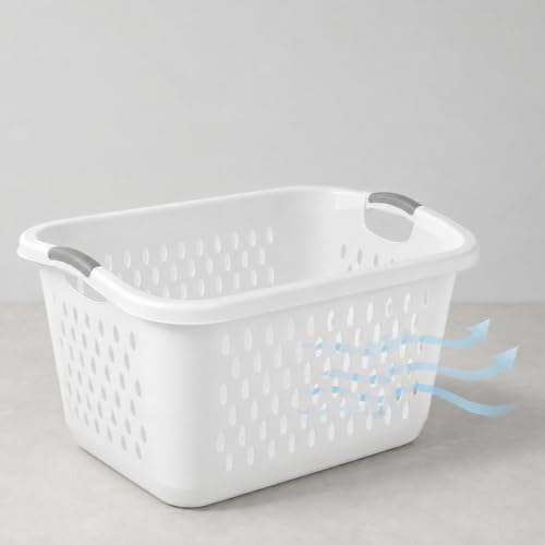 2.7 Bushel Plastic Laundry Basket with Handles Space Saving Laundry Hamper, White