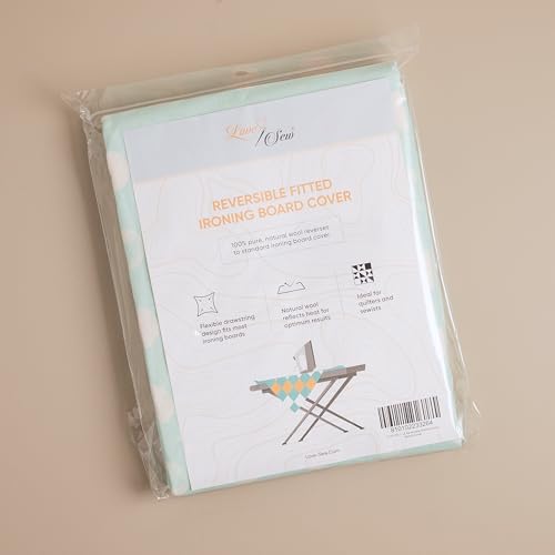 Love Sew Wool Reversible Fitted Ironing Board Cover - 2 in 1 - One Side Wool One Side Cotton (Fits 54" x 18" Standard Ironing Boards) (Aqua Blue)